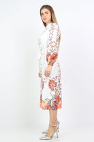 نتشي فستان ميدي ناعم بطبعة بأكمام طويلة