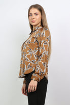 نتشي قميص مطبوع ناعم كم طويل نسائي