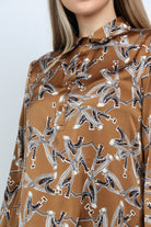 نتشي قميص مطبوع ناعم كم طويل نسائي