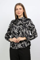 نتشي قميص مطبوع ناعم كم طويل نسائي