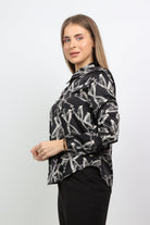 نتشي قميص مطبوع ناعم كم طويل نسائي