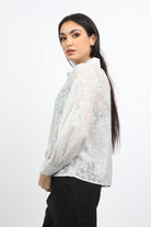 نتشي قميص نسائي شفاف بأكمام منفوخة