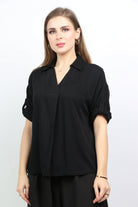 نتشي قميص سادة بأزرار أمامية نص كم نسائي