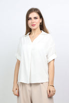 نتشي قميص سادة بأزرار أمامية نص كم نسائي