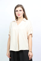 نتشي قميص سادة بأزرار أمامية نص كم نسائي