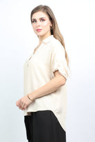 نتشي قميص سادة بأزرار أمامية نص كم نسائي