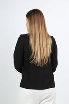 نتشي بلوزة رسمية بأزرار أمامية من طويل أسورة أستيك وياقة كبيرة نسائي