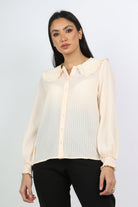 نتشي بلوزة رسمية بأزرار أمامية من طويل أسورة أستيك وياقة كبيرة نسائي