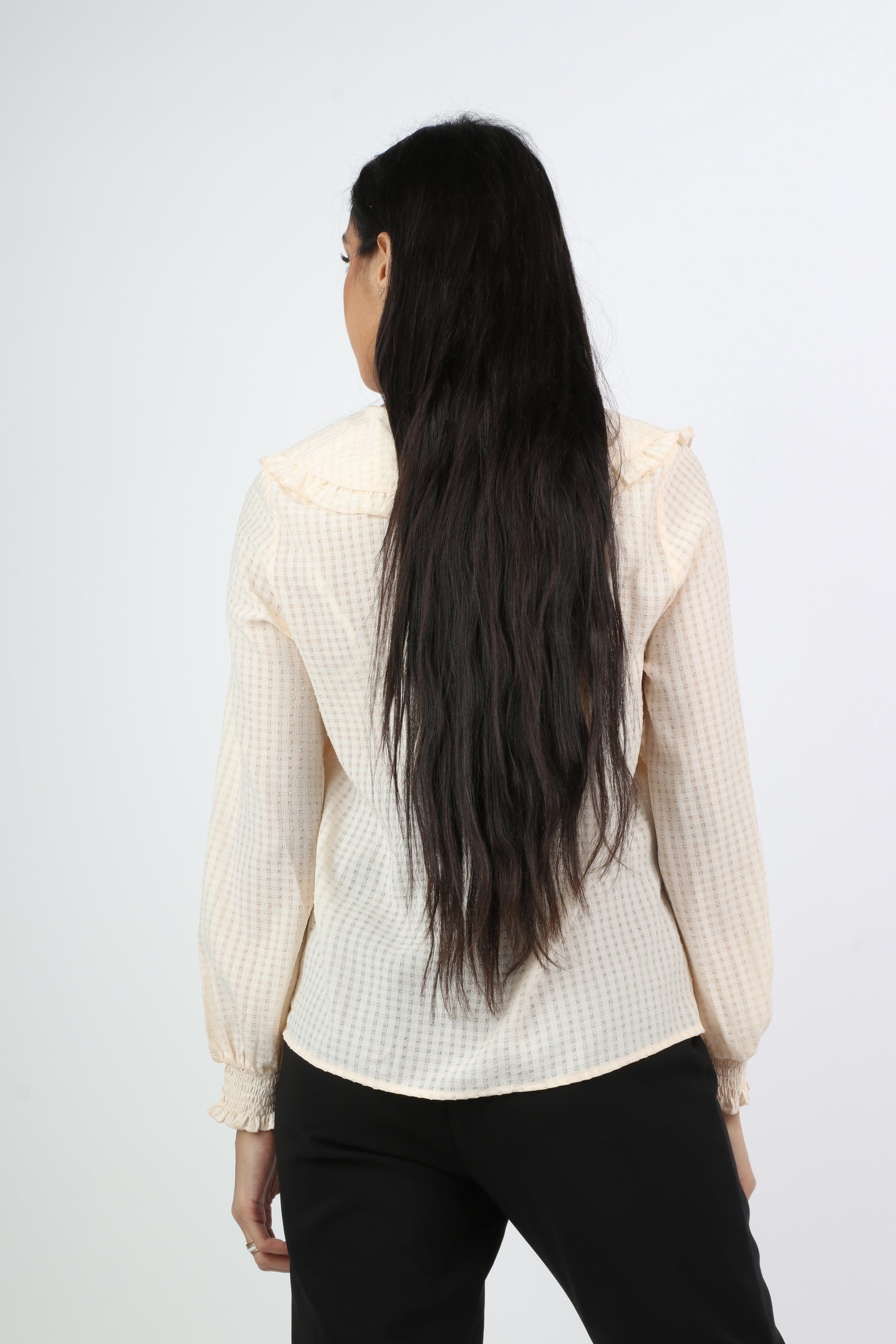 نتشي بلوزة رسمية بأزرار أمامية من طويل أسورة أستيك وياقة كبيرة نسائي