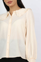 نتشي بلوزة رسمية بأزرار أمامية من طويل أسورة أستيك وياقة كبيرة نسائي