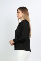 نتشي بلوزة رسمية بأزرار أمامية من طويل أسورة أستيك وياقة كبيرة نسائي