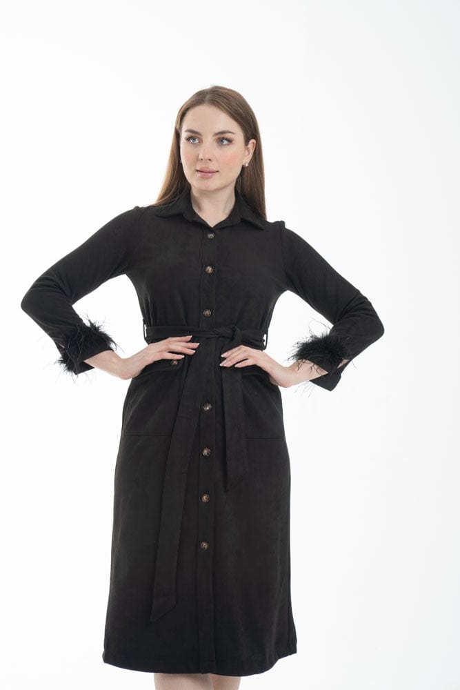 نتشي فستان ميدي رسمي بحزام علي الخصر