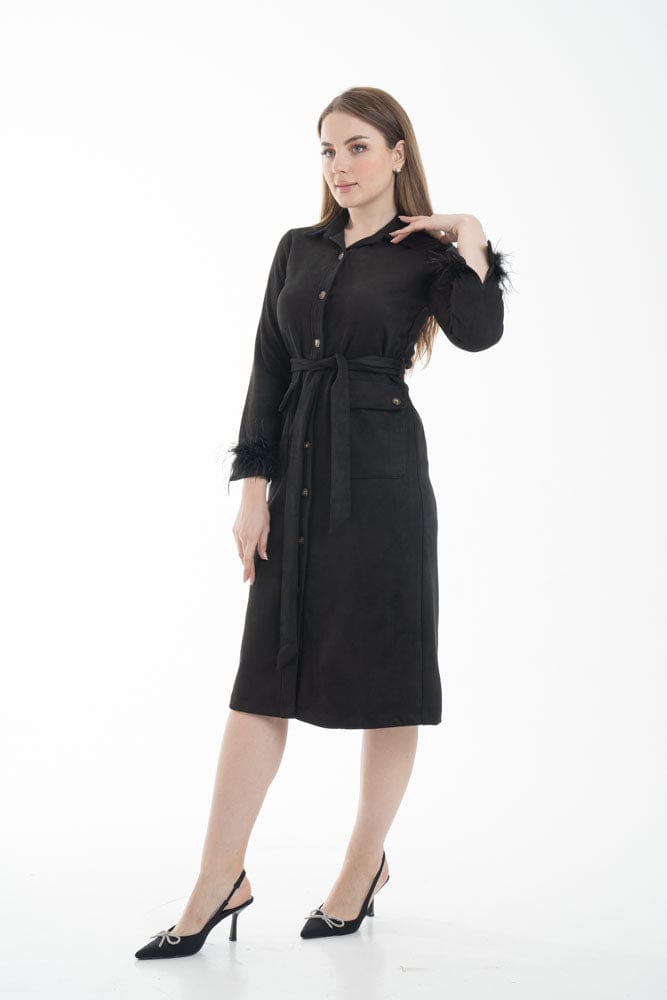 نتشي فستان ميدي رسمي بحزام علي الخصر