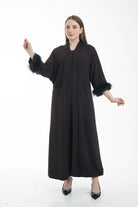 نتشي بالطو نسائي بأكمام طويلة مزين بفرو وجيوب أمامية