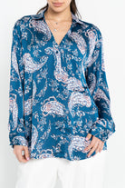 نتشي بلوزة منقوش بأزرار أمامية كم طويل نسائي