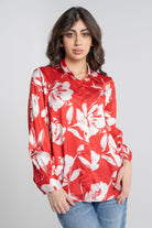 نتشي قميص مشجر بأزرار أمامية كم طويل بياقة نسائي