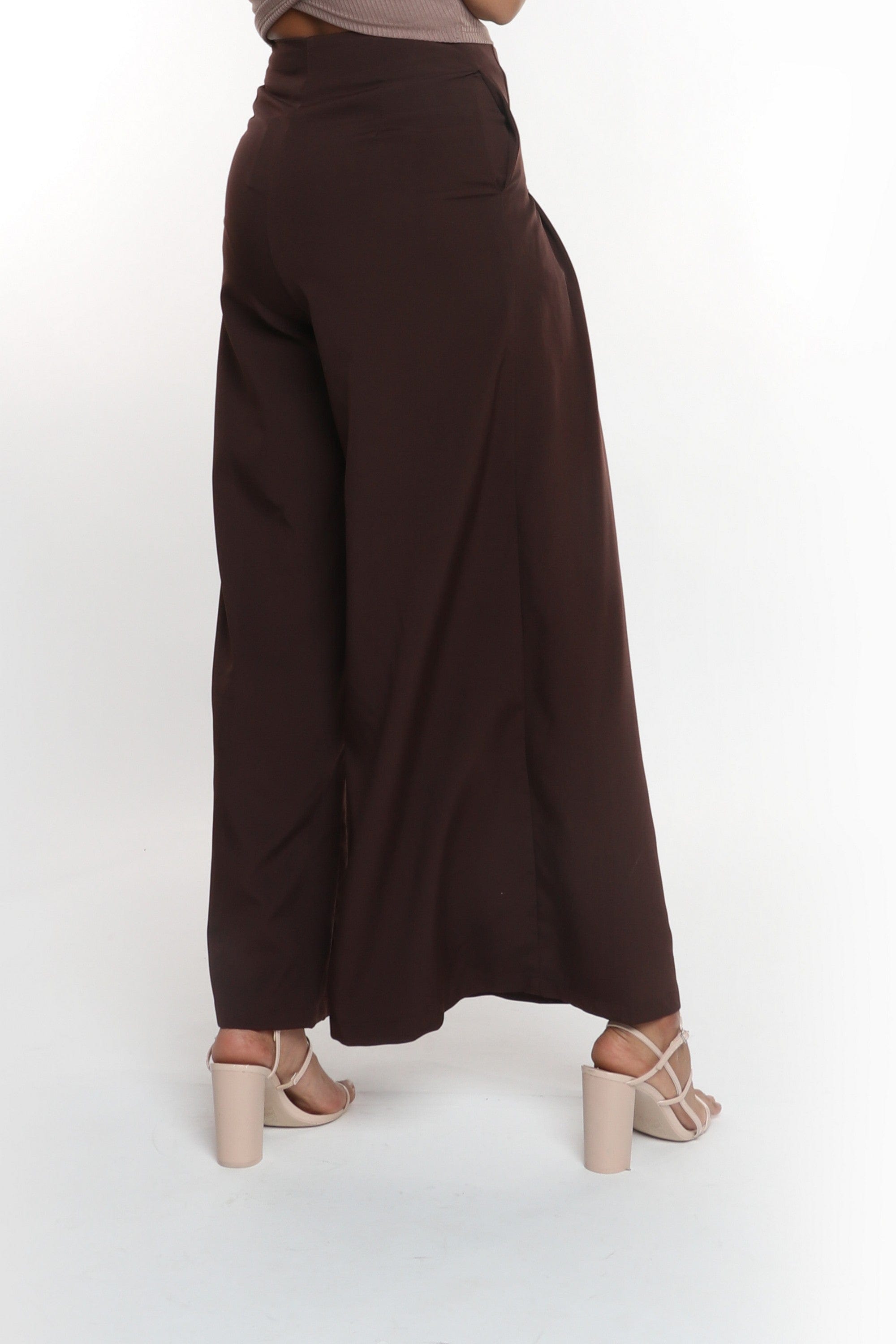 نتشي بنطلون سادة هاي ويست طويل واسع من أسفل نسائي