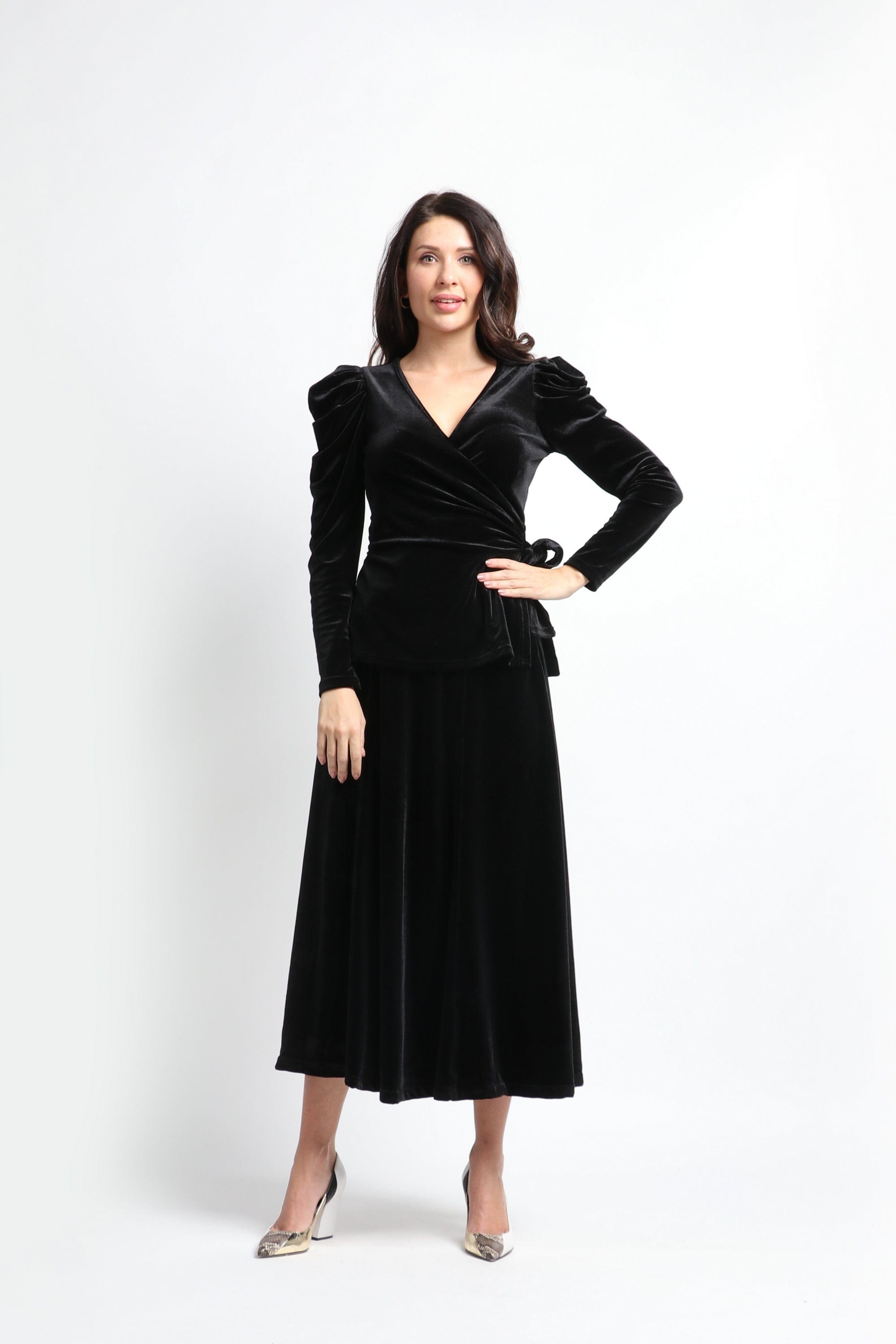 نتشي تنورة ماكسي سادة واسعة نسائي