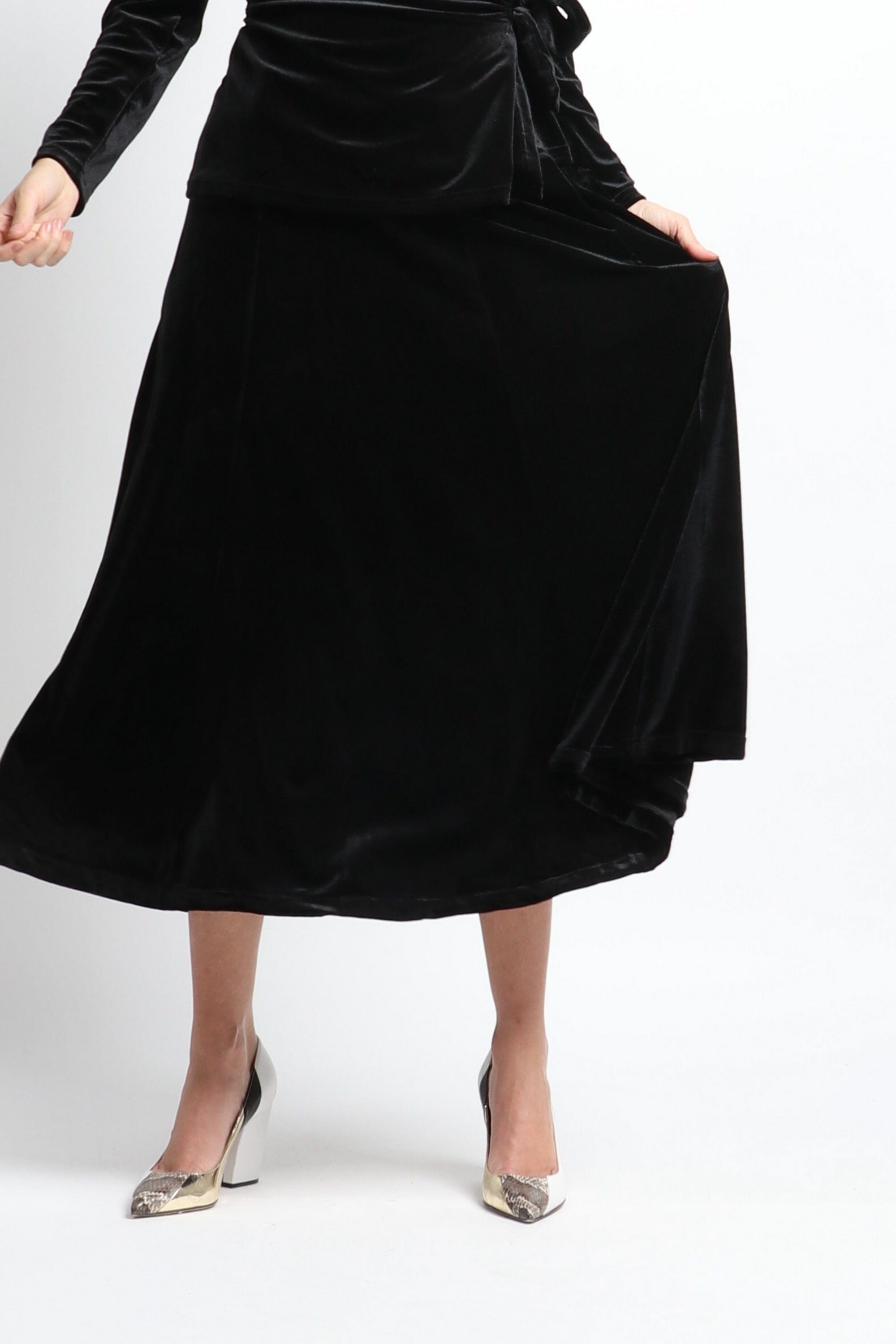 نتشي تنورة ماكسي سادة واسعة نسائي