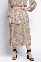 نتشي تنورة ميدي واسعه من طبقتين مطبوعة بنقشة جلد النمر