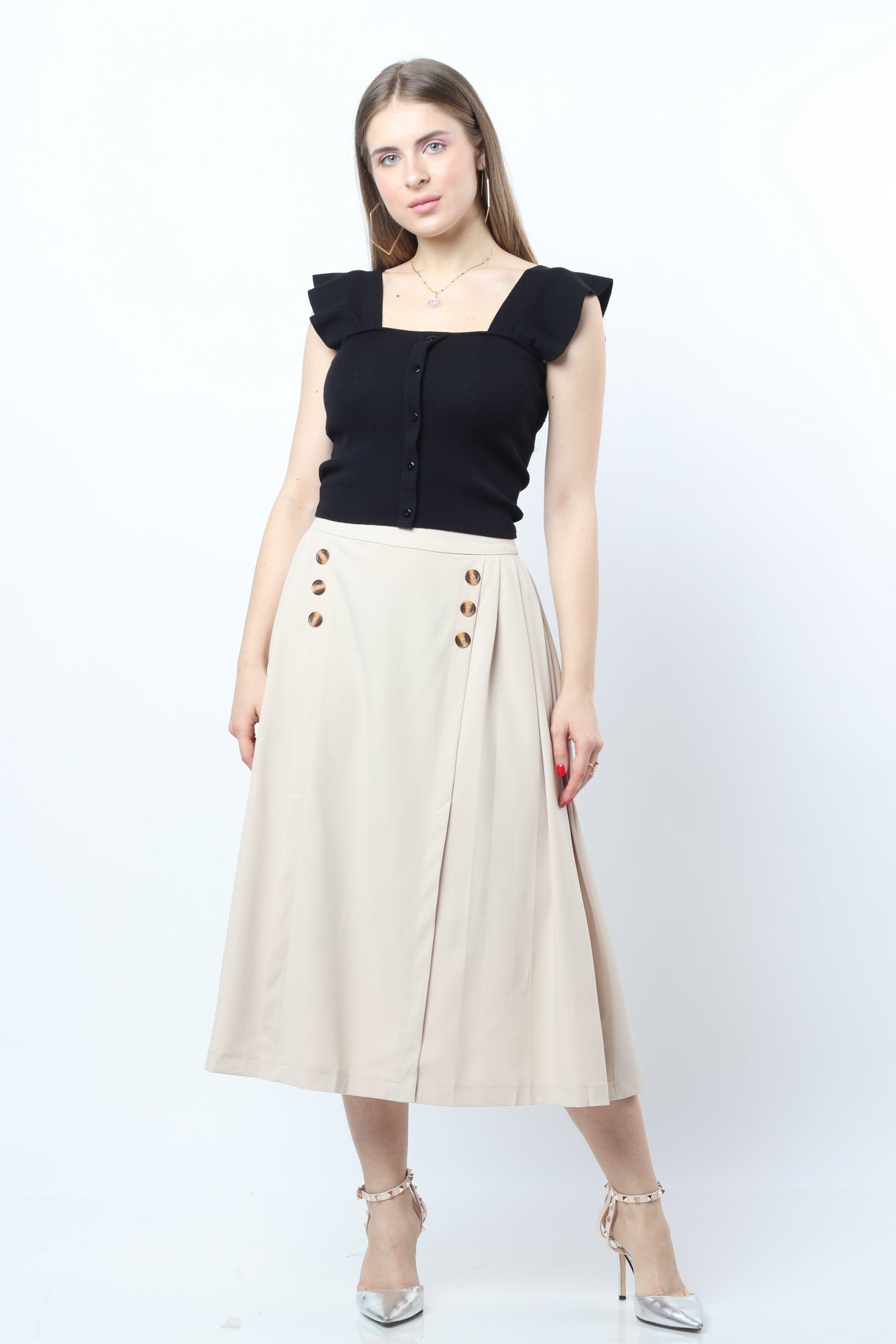 نتشي تنورة ميدي كلوش مخرمة مبطنة