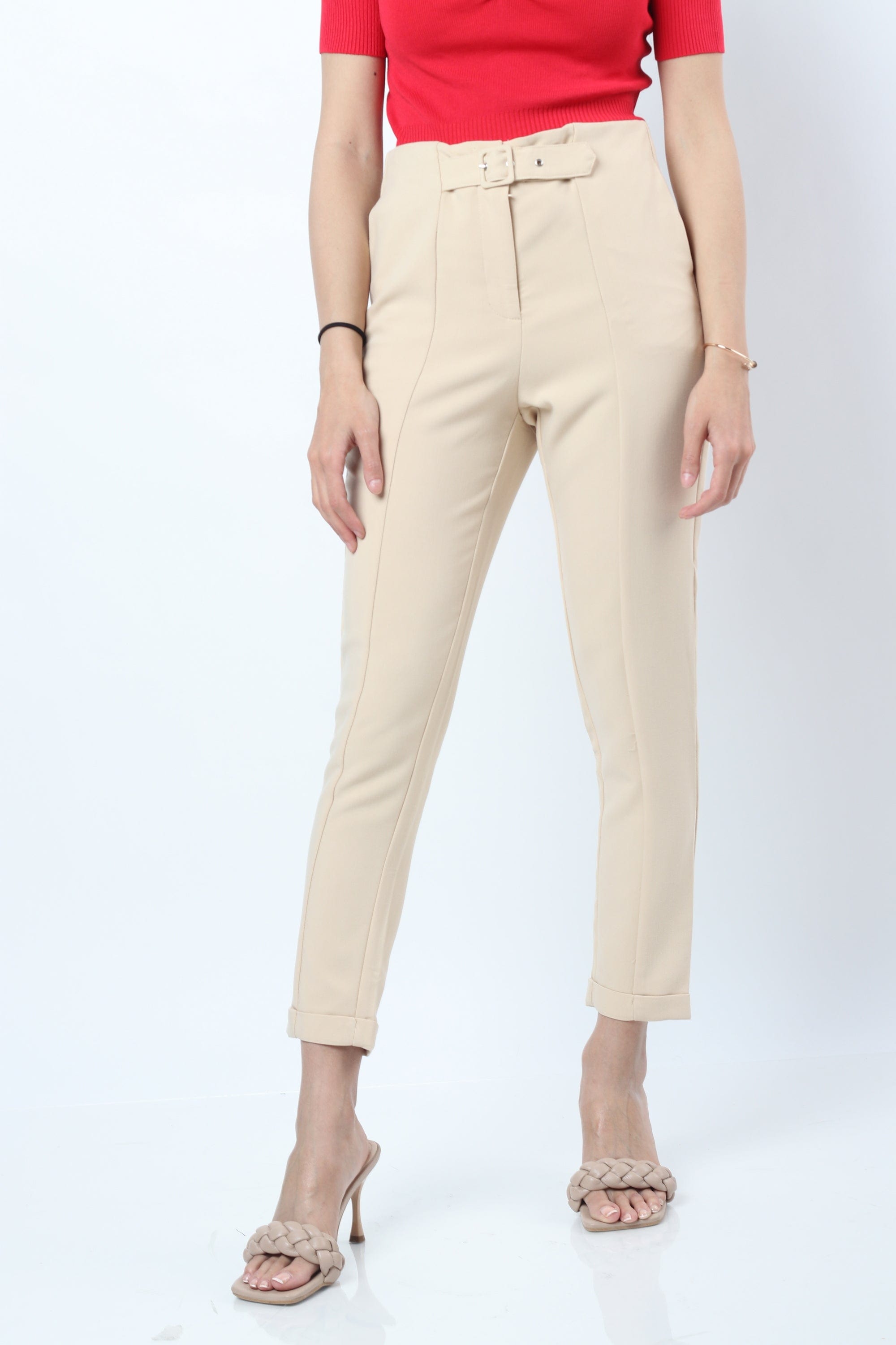 نتشي بنطلون قماش نسائي بثنية من الأسفل