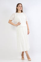 نتشي تنورة ميدي هاي ويست مطرزة دانتيل