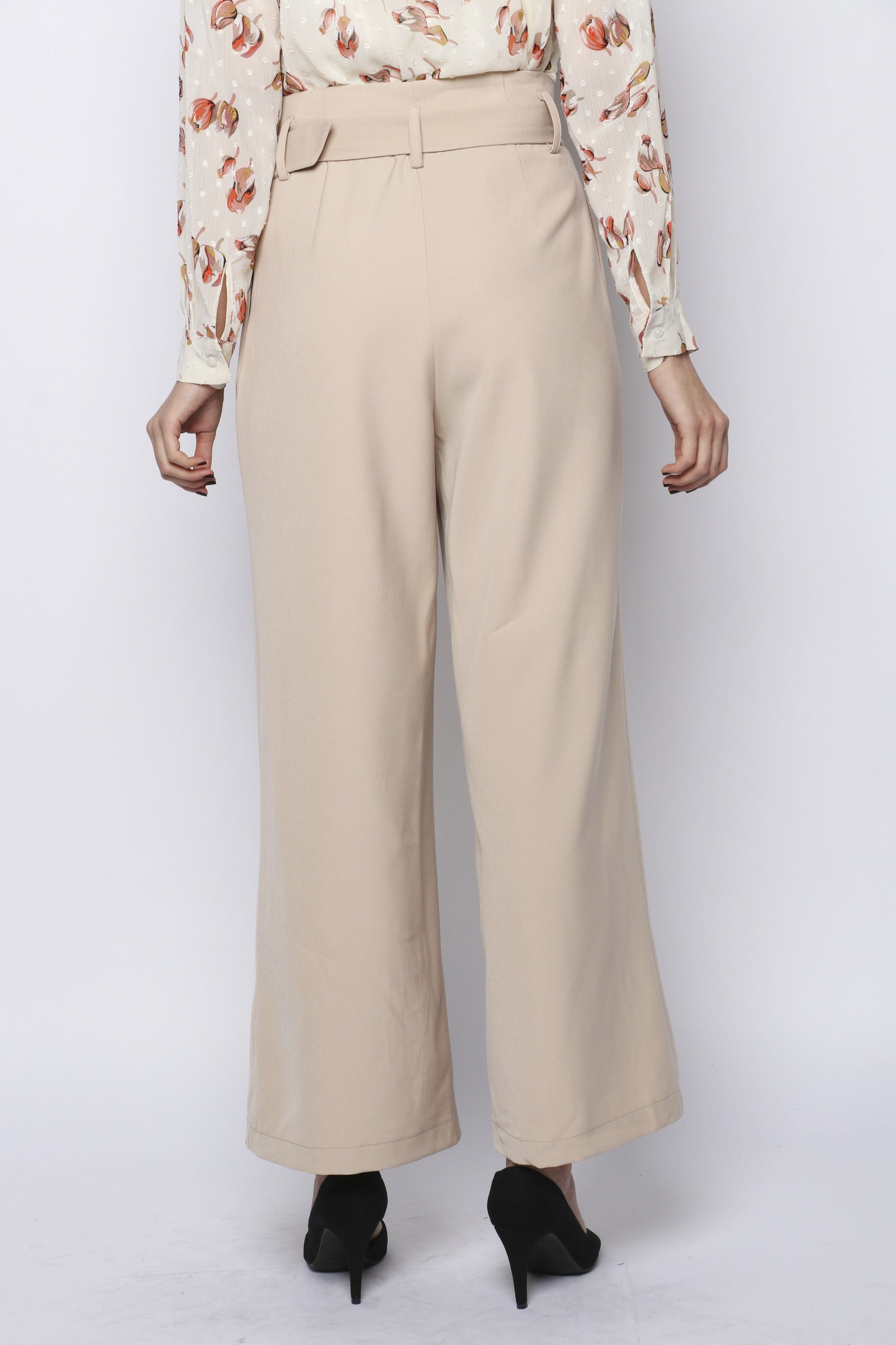 نتشي بنطلون كلاسيك بحزام واسع طويل نسائي