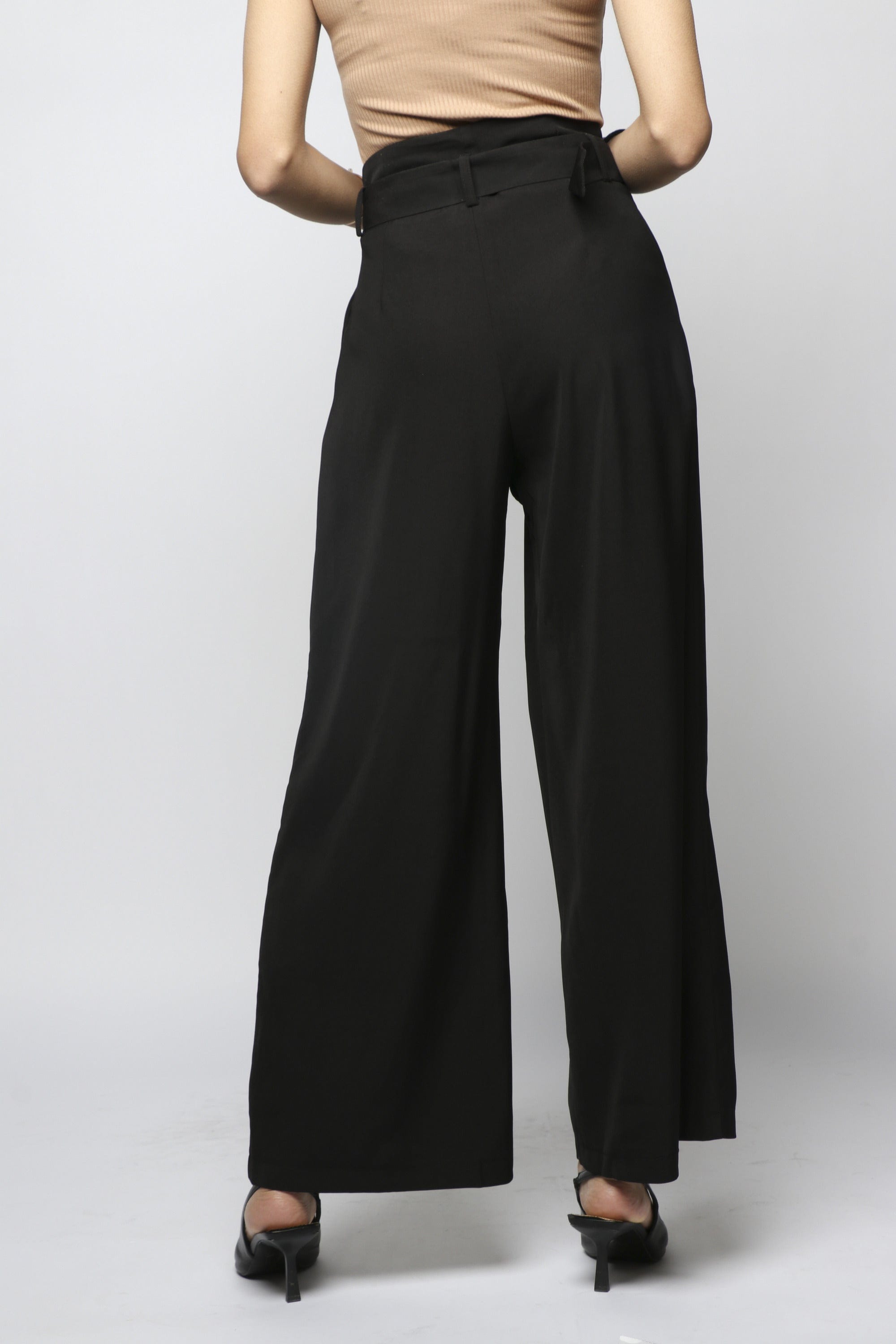 نتشي بنطلون كلاسيك بحزام واسع طويل نسائي