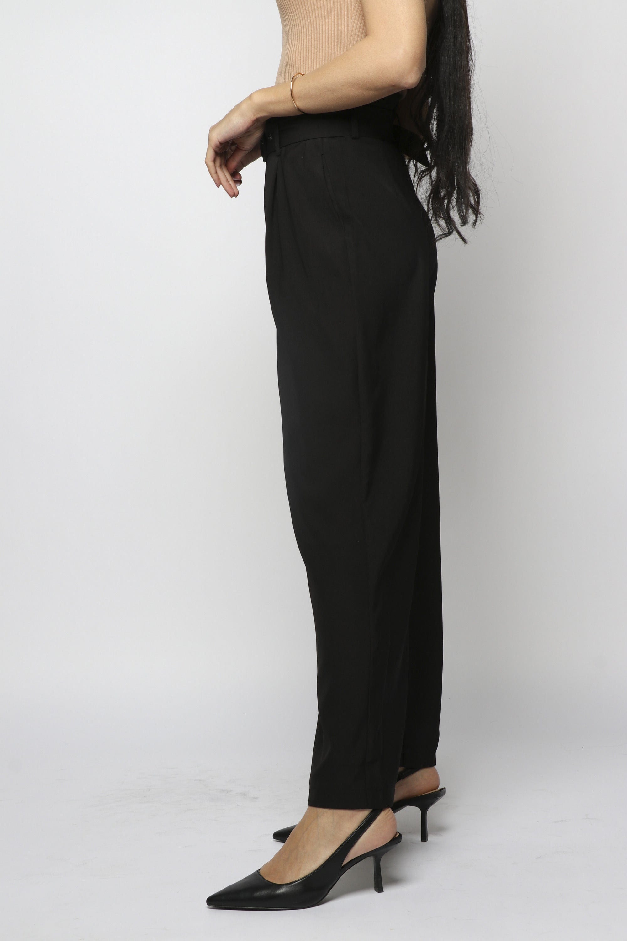 نتشي بنطلون كلاسيك بحزام واسع طويل نسائي