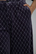 نتشي بنطلون مربعات هاي ويست واسع طويل نسائي