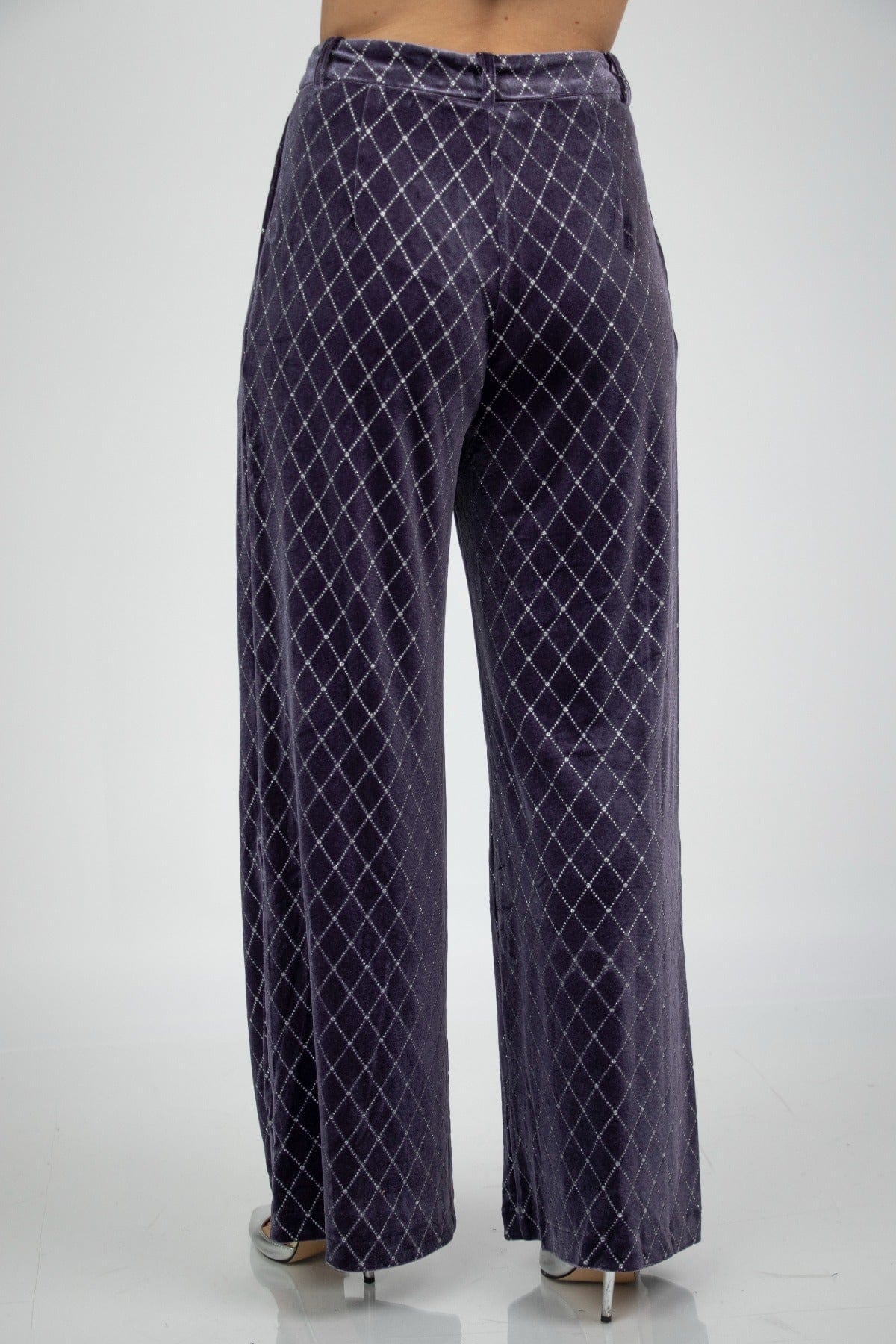 نتشي بنطلون مربعات هاي ويست واسع طويل نسائي