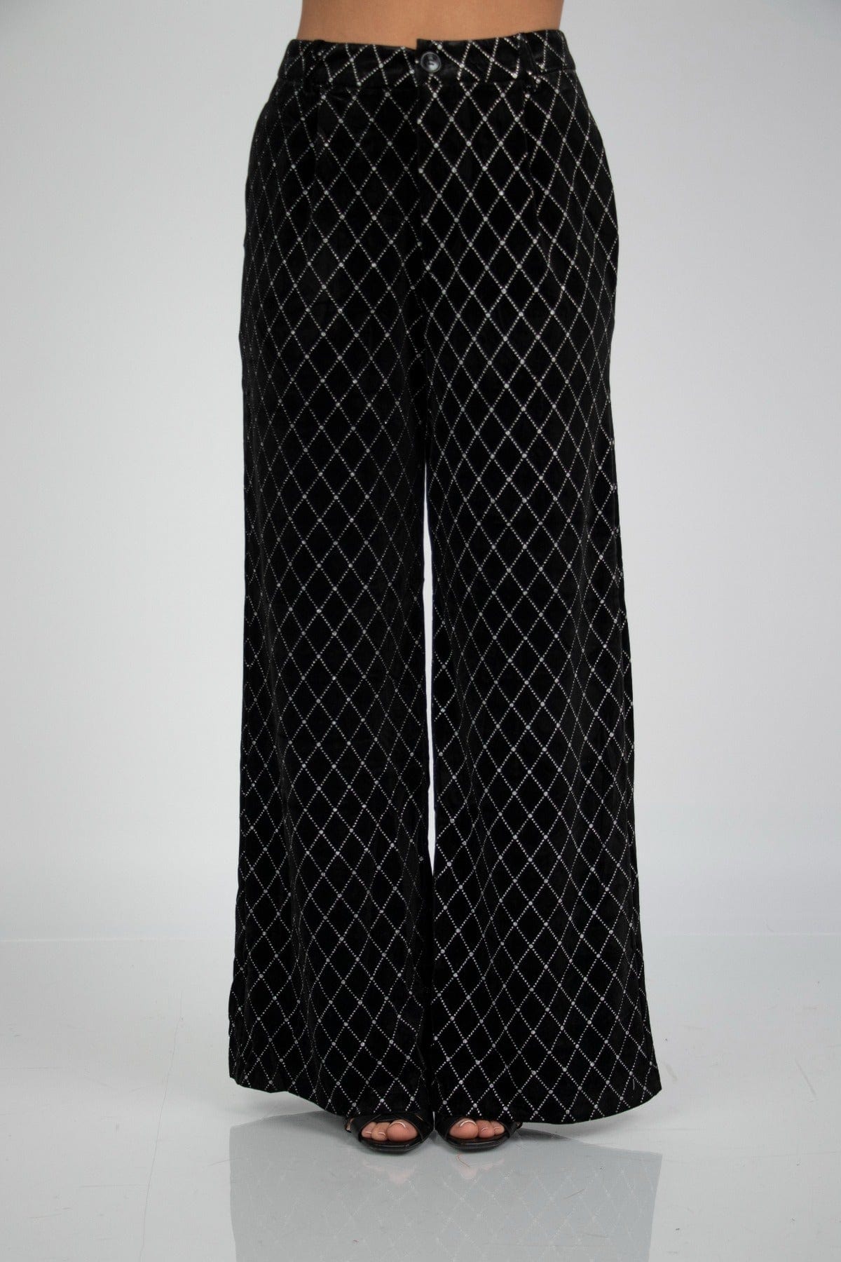 نتشي بنطلون مربعات هاي ويست واسع طويل نسائي