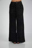 نتشي بنطلون مربعات هاي ويست واسع طويل نسائي