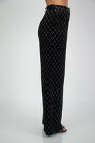 نتشي بنطلون مربعات هاي ويست واسع طويل نسائي