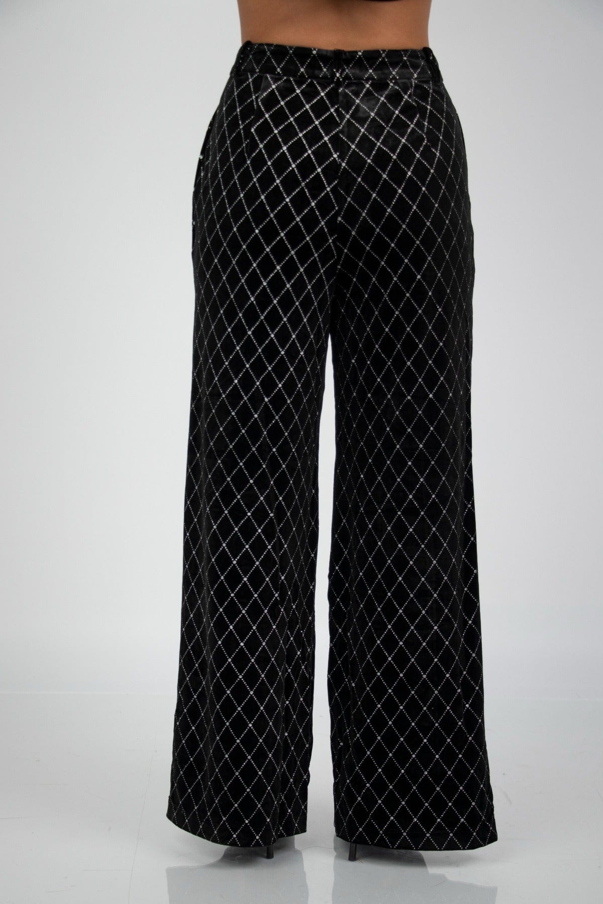 نتشي بنطلون مربعات هاي ويست واسع طويل نسائي