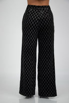 نتشي بنطلون مربعات هاي ويست واسع طويل نسائي