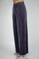 نتشي بنطلون مربعات هاي ويست واسع طويل نسائي