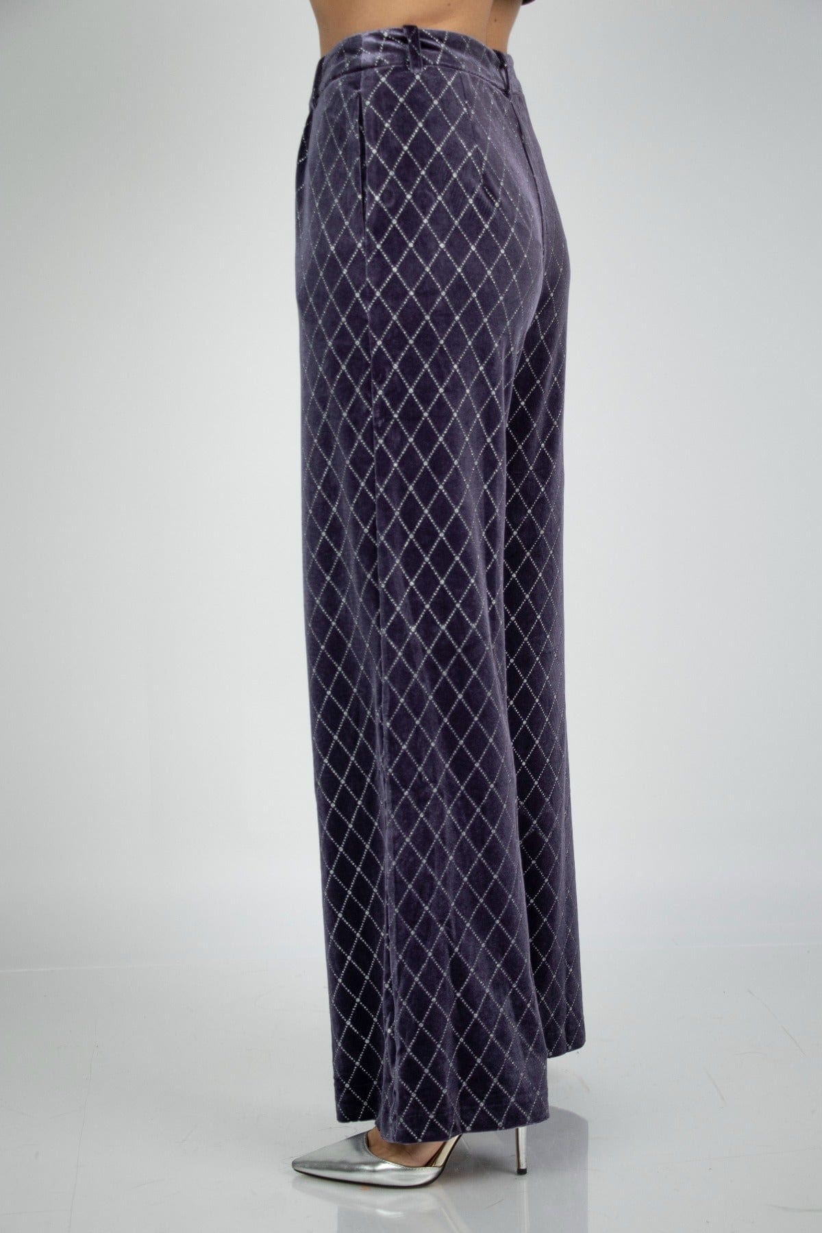 نتشي بنطلون مربعات هاي ويست واسع طويل نسائي