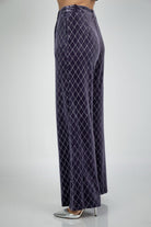 نتشي بنطلون مربعات هاي ويست واسع طويل نسائي