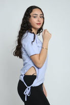 ميكا بلوزة قطنية طويلة من الجانب مع فتحة ورباط كم قصير نسائي