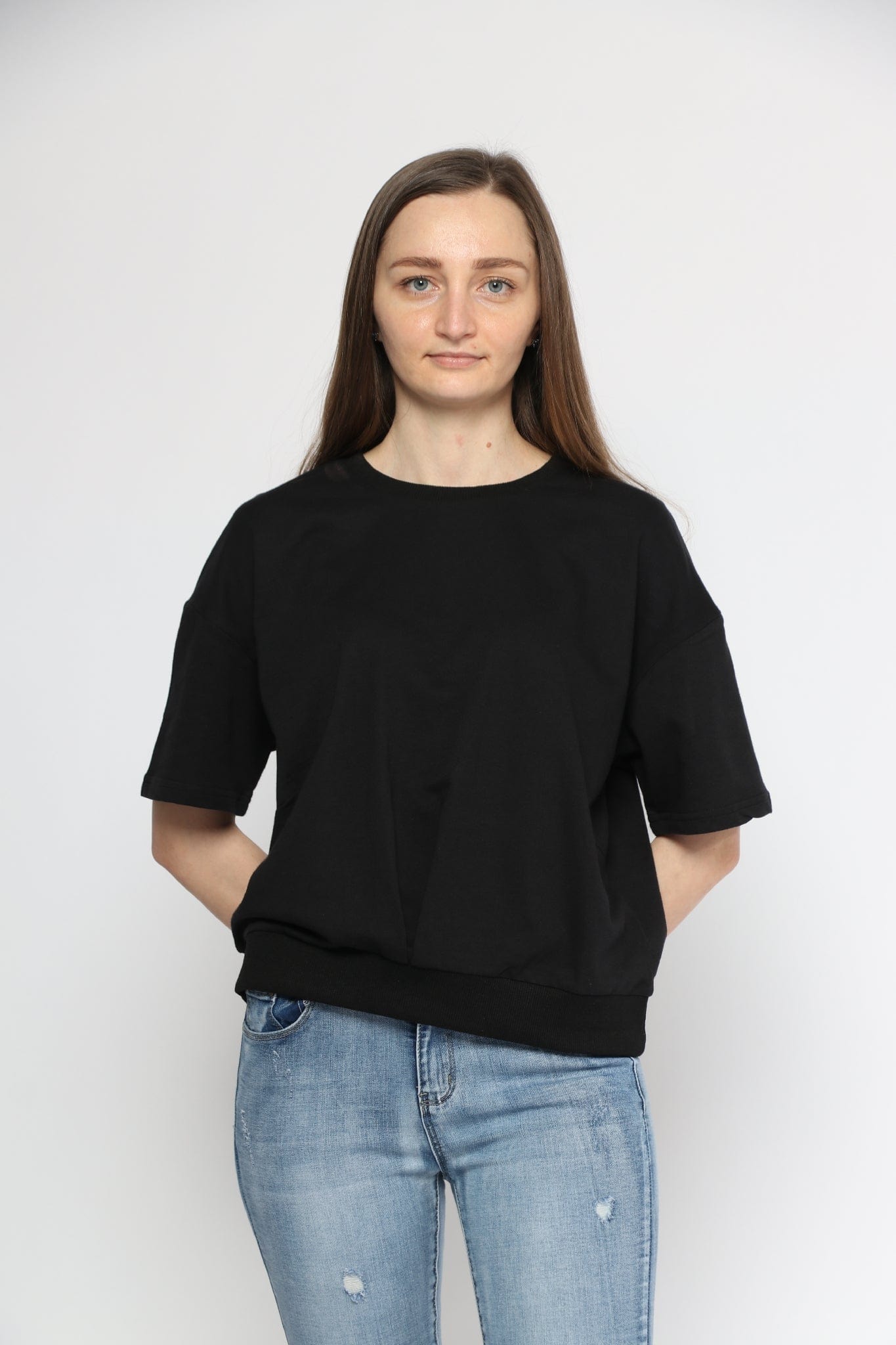 ميكا بلوزة قطنية سادة نص كم نسائي