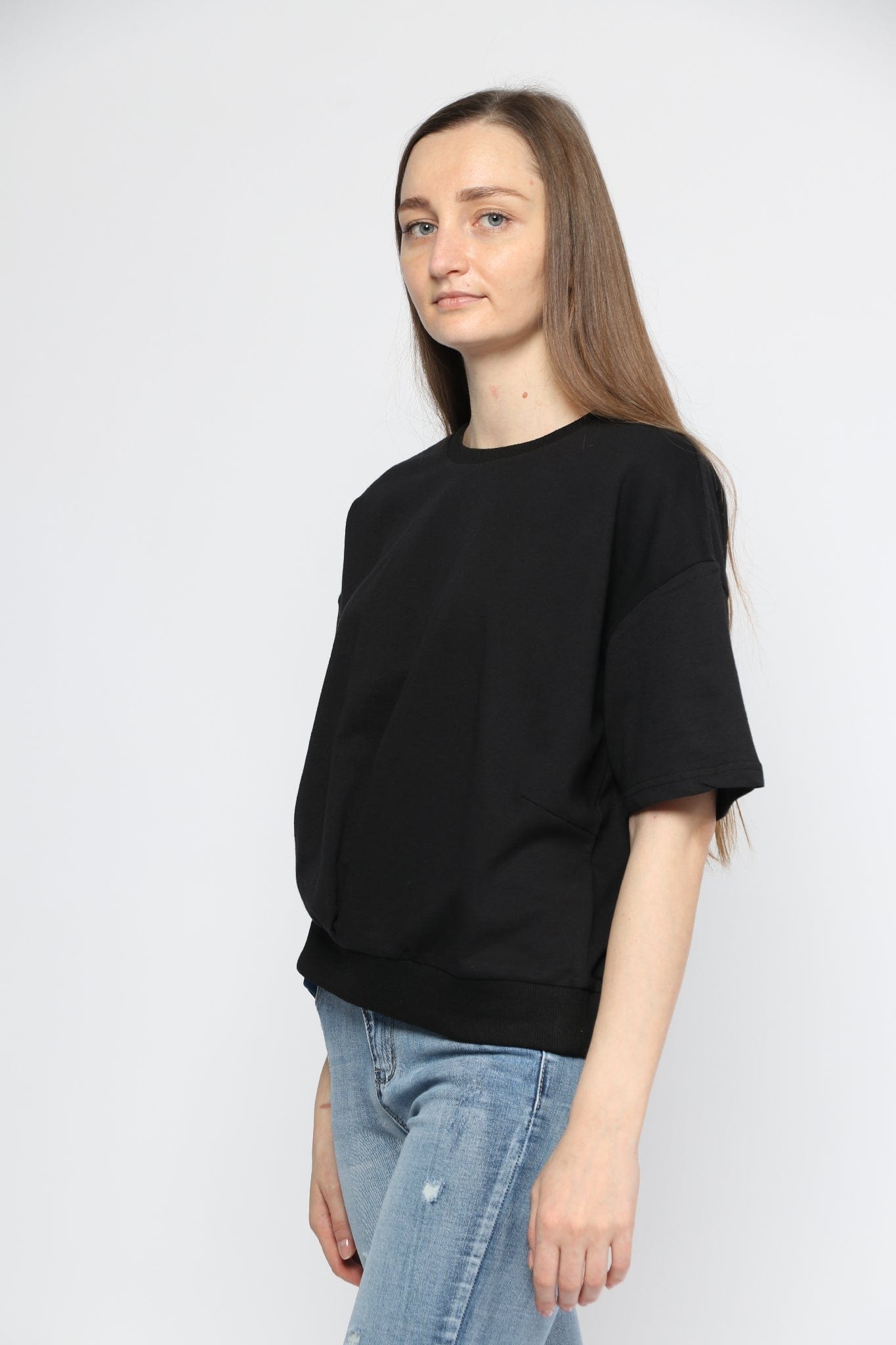 ميكا بلوزة قطنية سادة نص كم نسائي