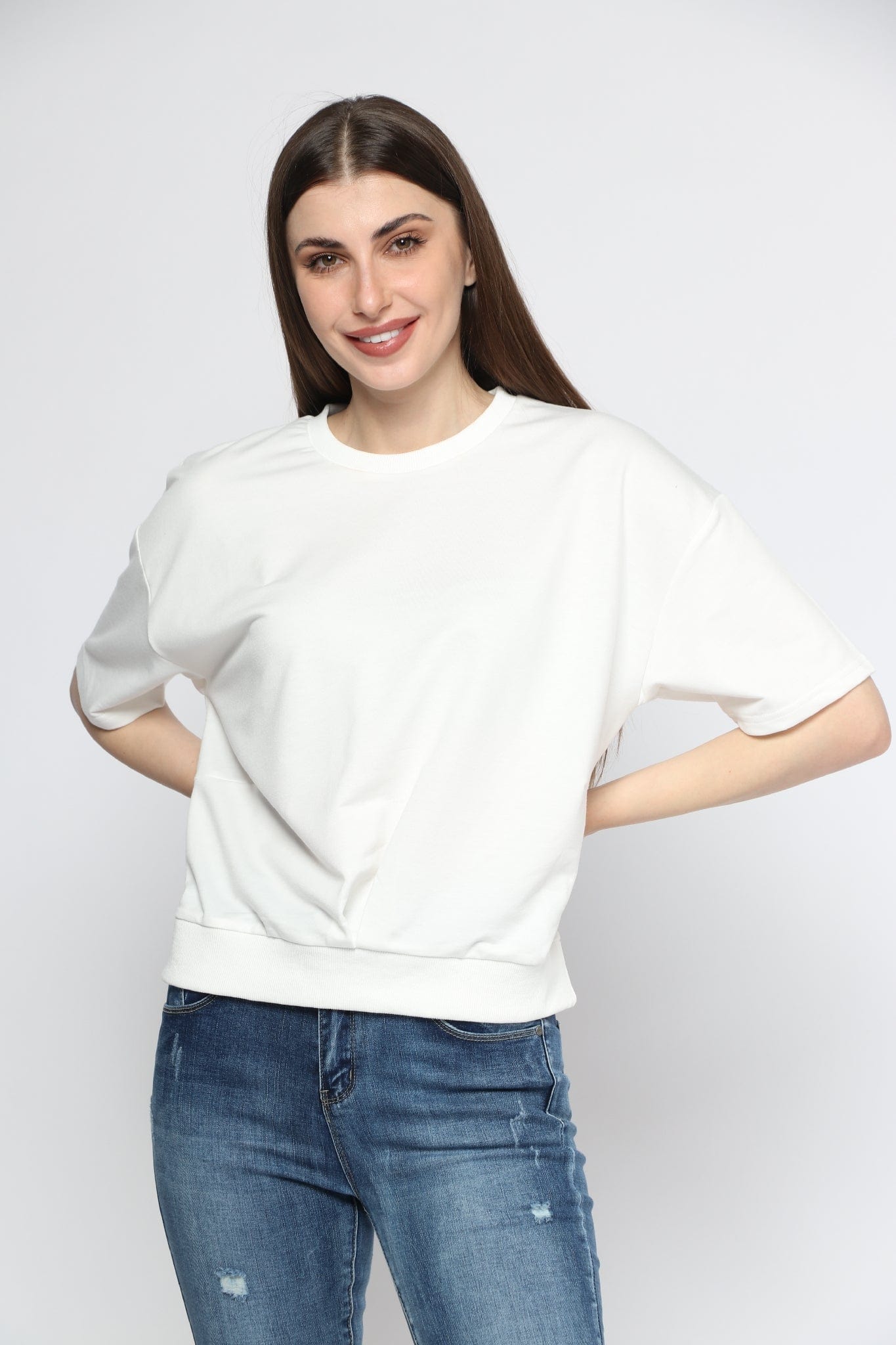 ميكا بلوزة قطنية سادة نص كم نسائي