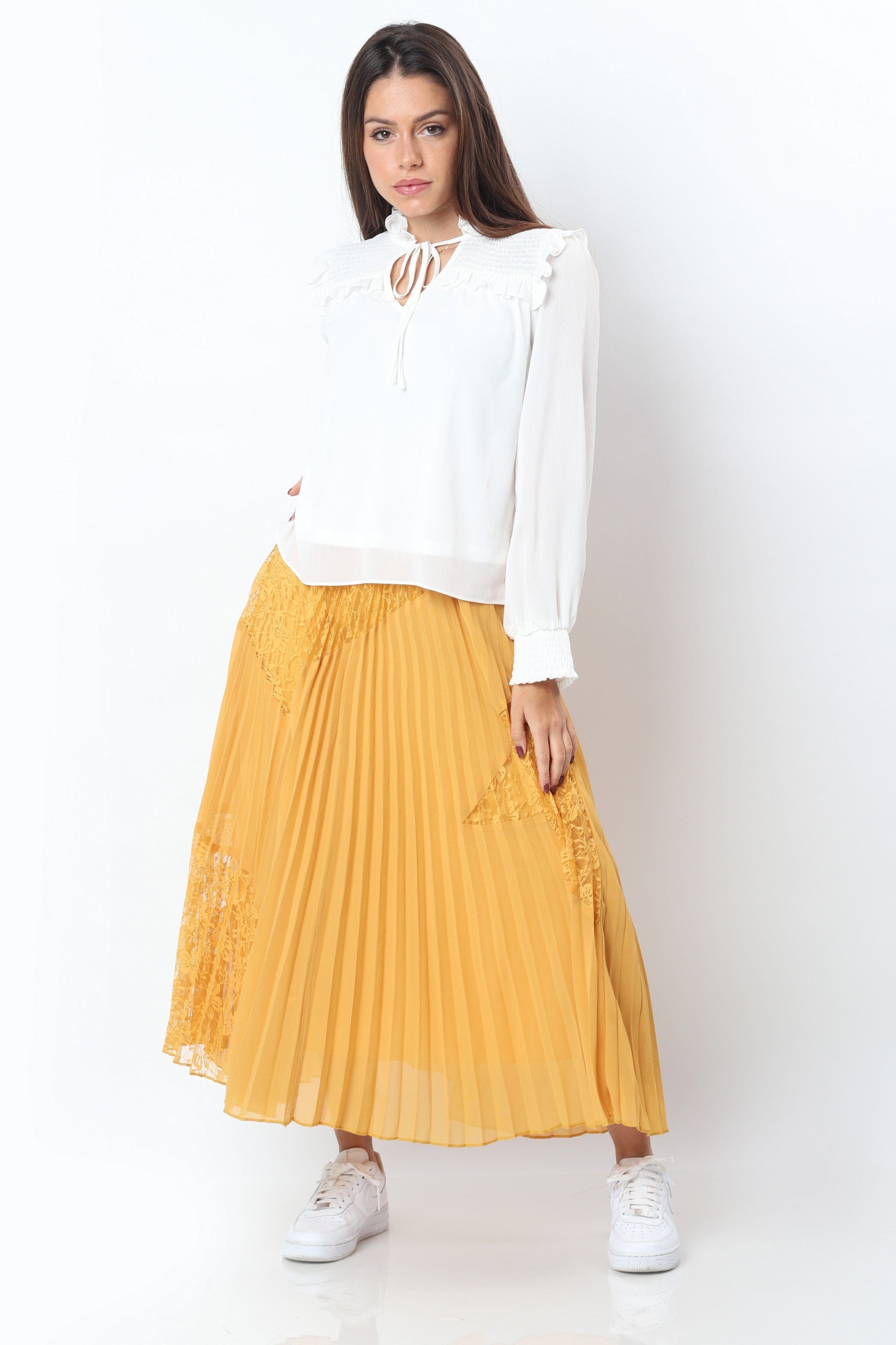 ميكا تنورة ميدي شيفون بليسيه بخصر مطاط