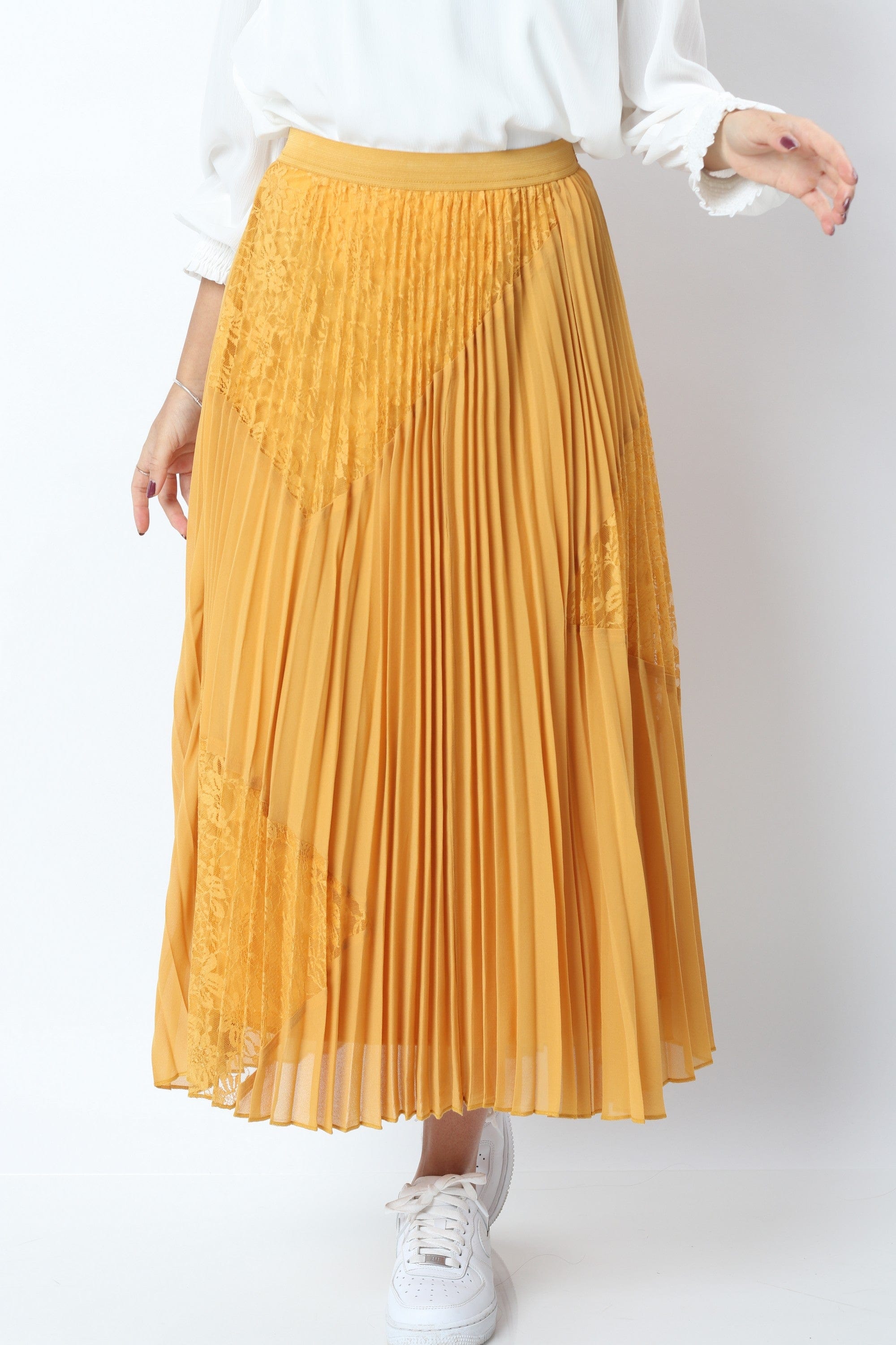 ميكا تنورة ميدي شيفون بليسيه بخصر مطاط