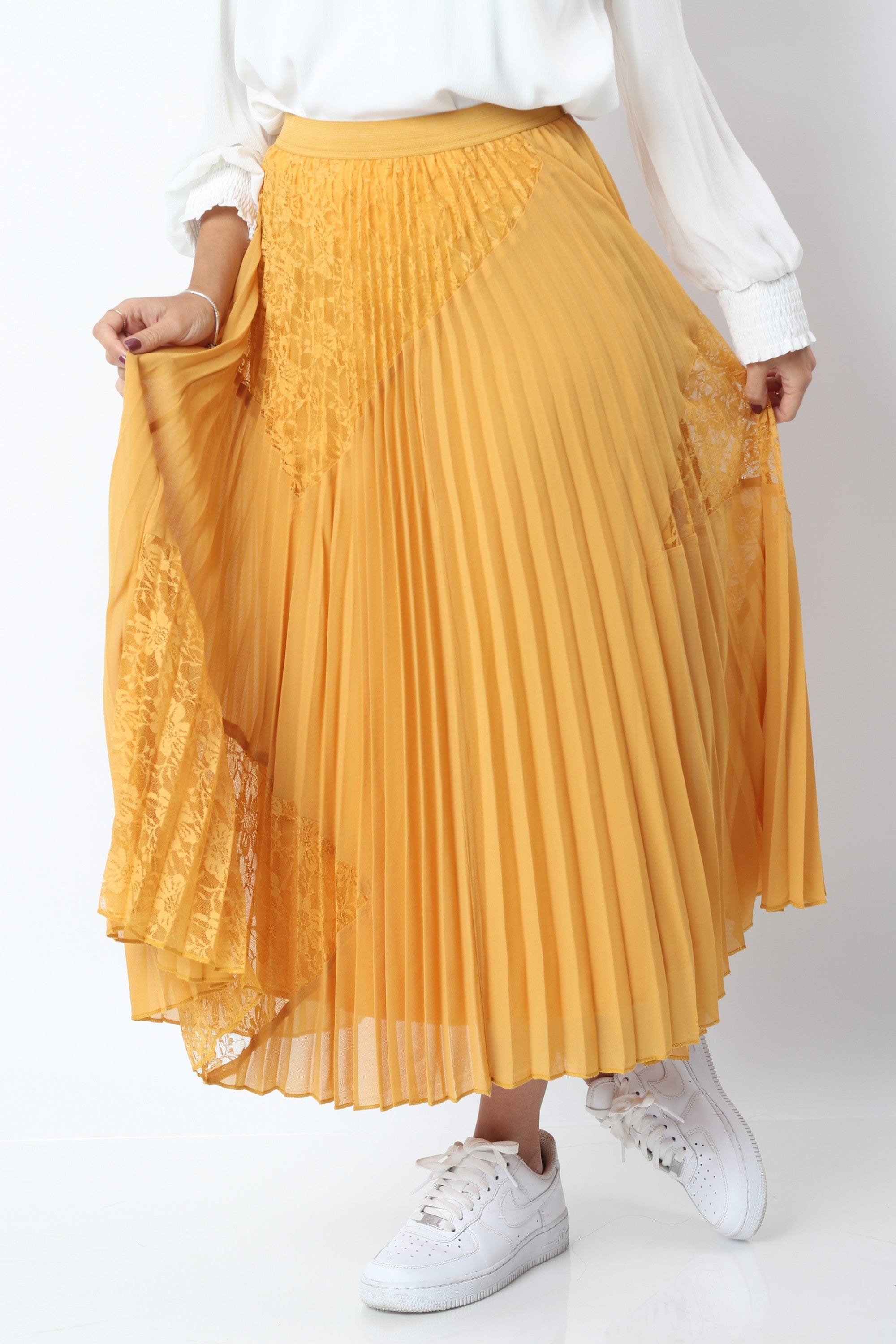 ميكا تنورة ميدي شيفون بليسيه بخصر مطاط