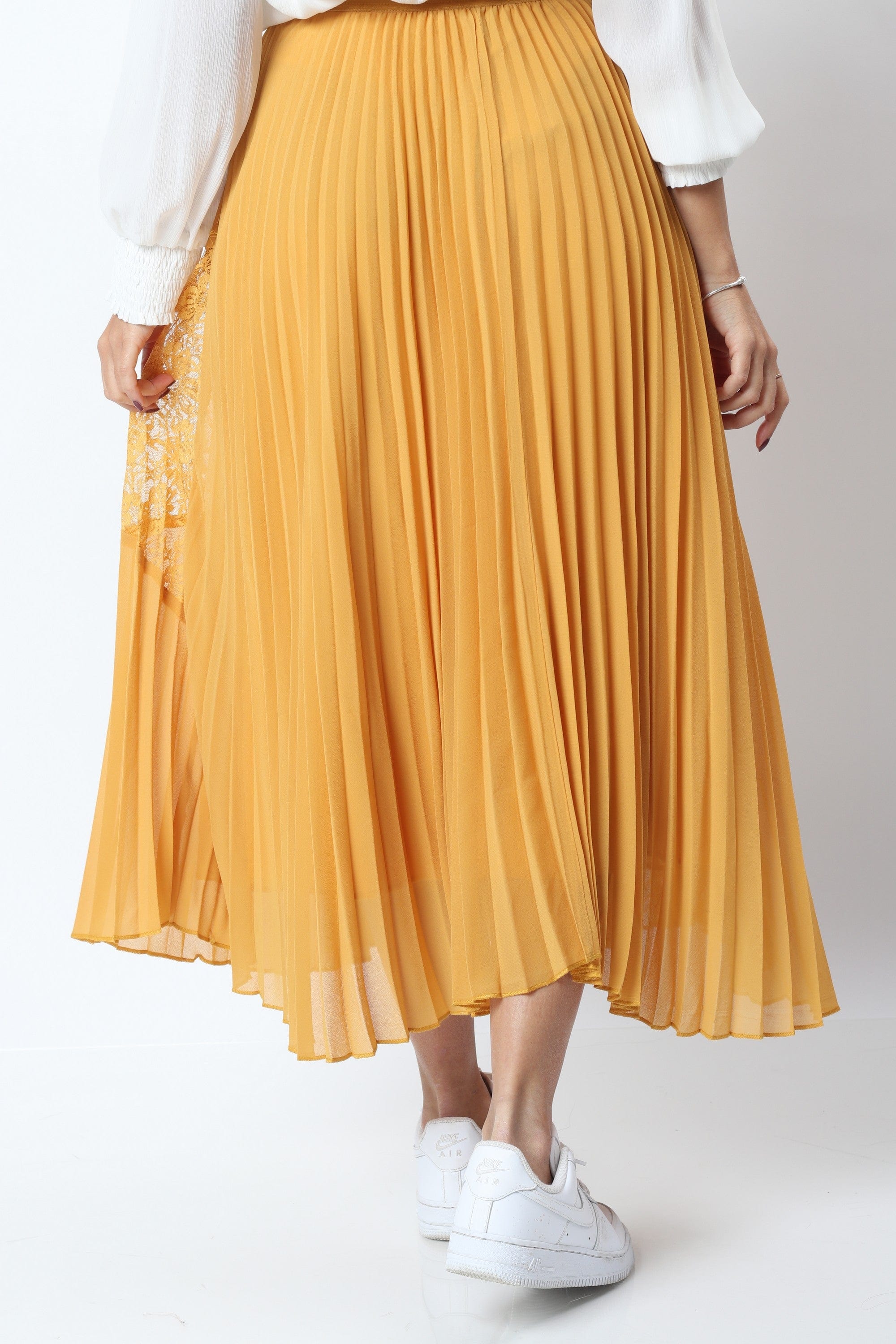 ميكا تنورة ميدي شيفون بليسيه بخصر مطاط