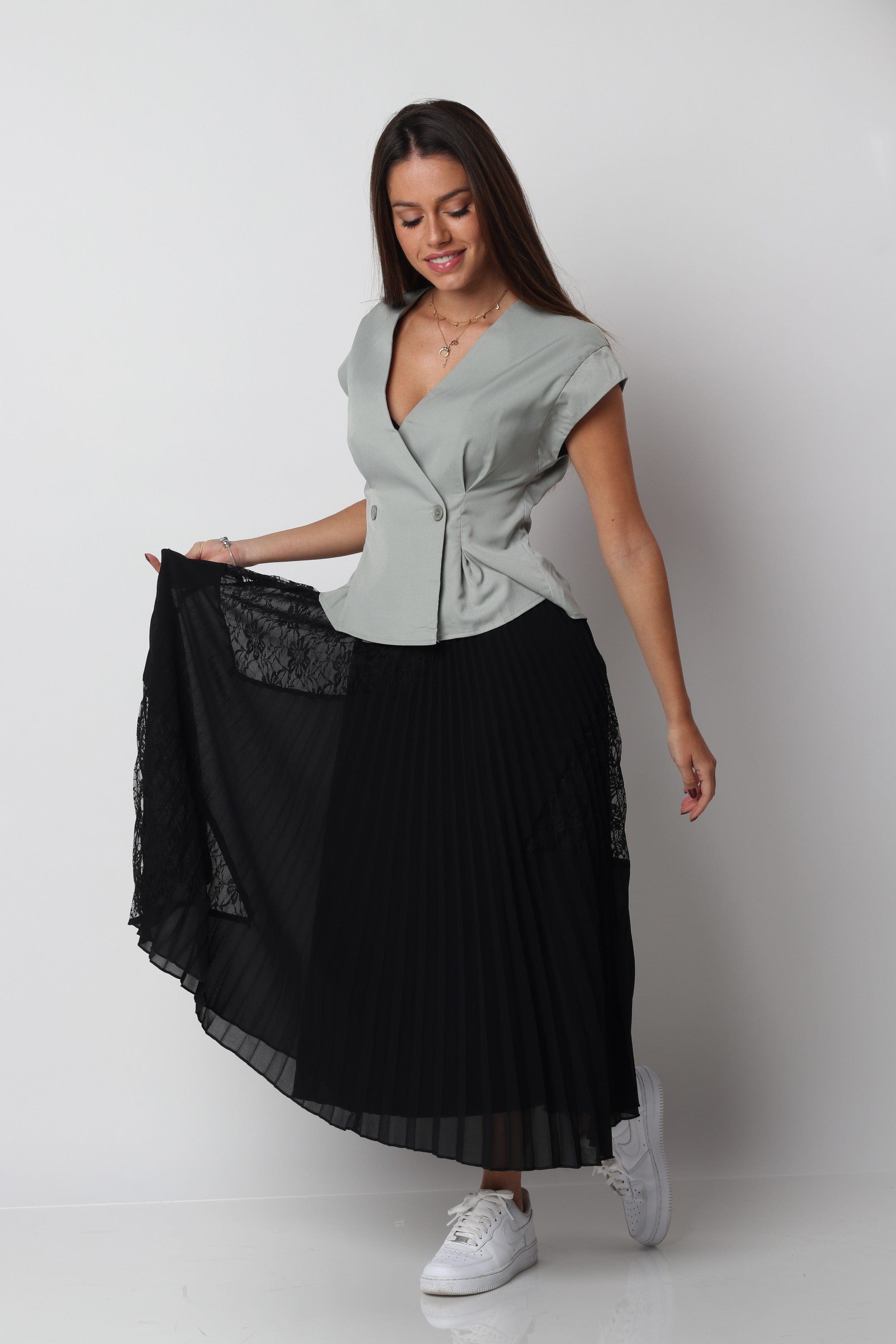 ميكا تنورة ميدي شيفون بليسيه بخصر مطاط