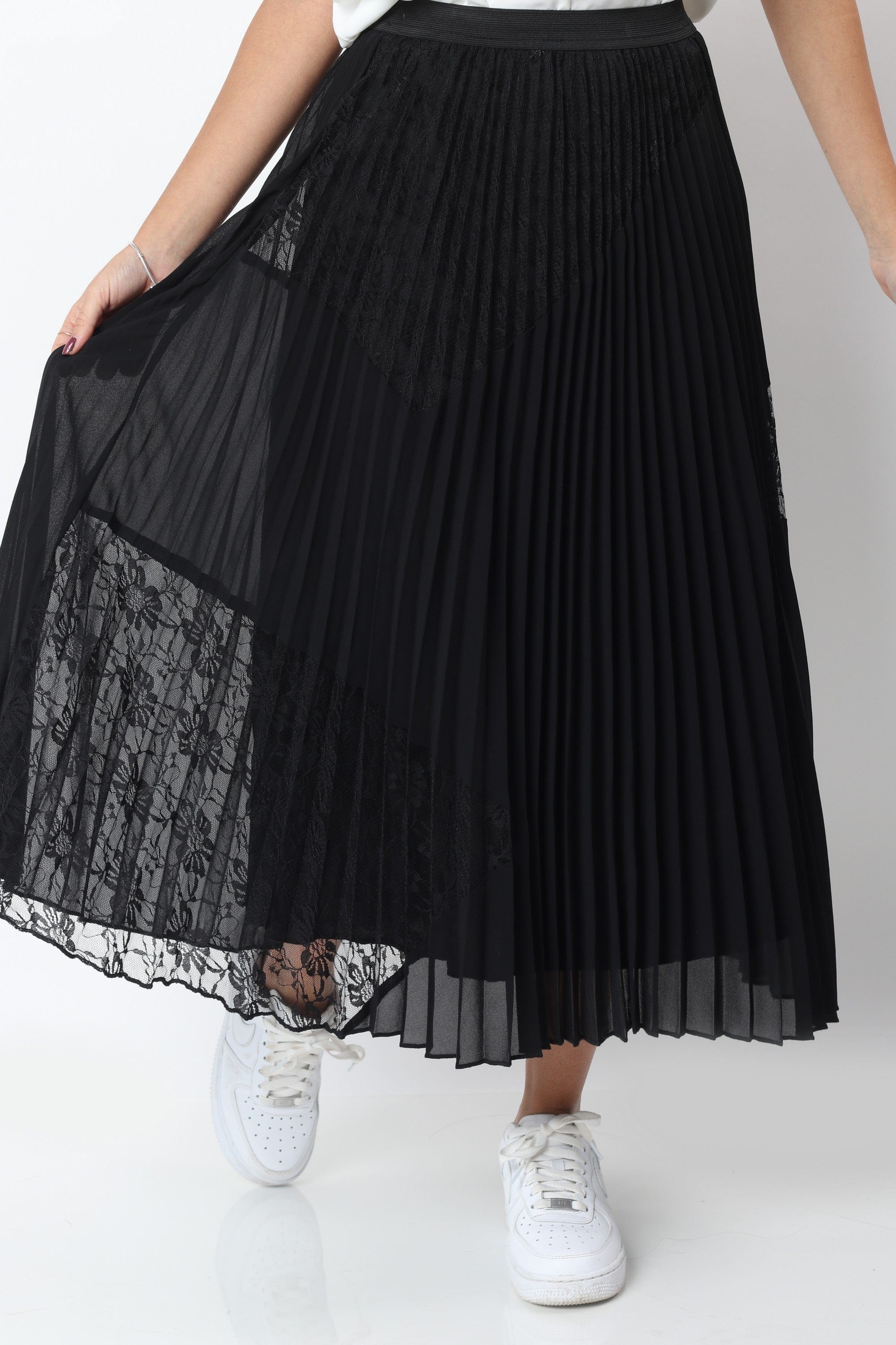 ميكا تنورة ميدي شيفون بليسيه بخصر مطاط